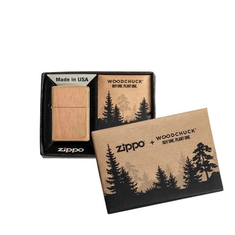 Zippo Messing gebürstet Woodchuck Mahagoni Emblem