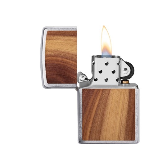Zippo Chrom gebürstet Woodchuck Zedernholz Emblem