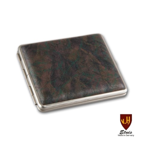 Zigaretten-Etui Metall mit Kunstleder-Cover in braun marmoriert, 18er