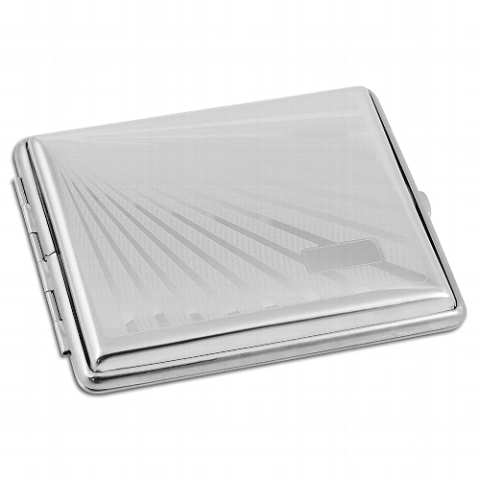58314_zigarettenetui_metall_strahlendekor_24er Zigaretten-Etui Nickel-Chrom-Poliert mit Strahlen-Dekor und Gravurfeld, 24er