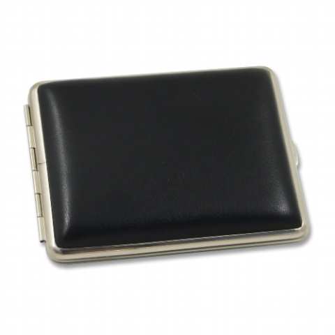 Zigarillo-Etui Metall mit Kunstleder-Cover in schwarz - 95mm lang, 10er