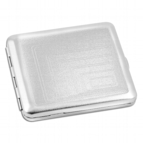 21004 Zigaretten-Etui Nickel-Satiniert mit Rechteck-Dekor, 18er