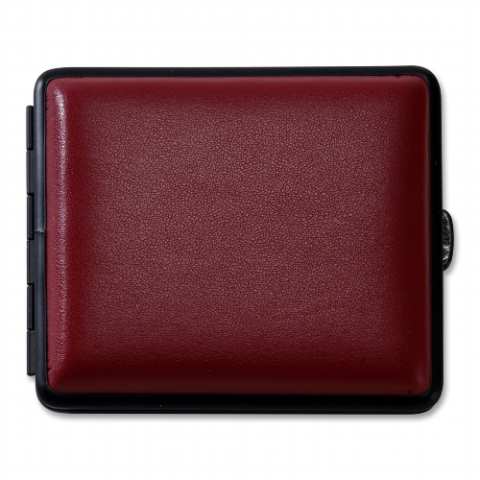 93110_zigarettenetui_kunstleder_rot_18er Zigaretten-Etui Metall mit Kunstleder-Cover in rot und schwarzem Rahmen, 18er