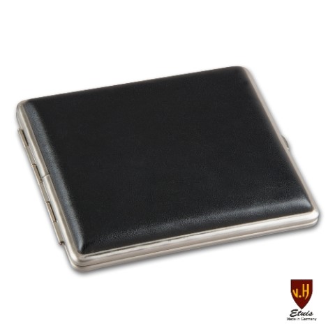Zigaretten-Etui Metall mit Kunstleder-Cover in schwarz, 24er