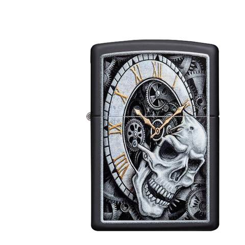 Zippo Schwarz matt Skull Clock