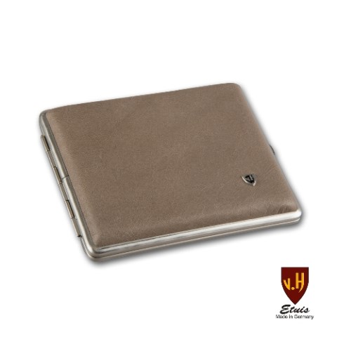 84461_a_zgarettenetui_leder_24er_kingsize_braun_rahmen_chrom_mit_gummizug Zigaretten-Etui Metall mit Kunstleder-Cover in braun, 24er