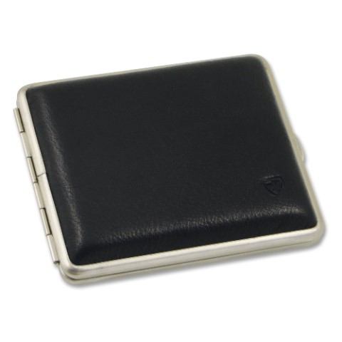20764 Zigaretten-Etui Metall mit Kunstleder-Cover in schwarz, 18er