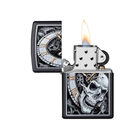 Zippo Schwarz matt Skull Clock