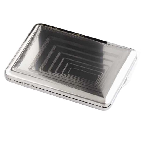 Zigaretten-Etui Nickel-Chrom-Poliert mit Rechteck-Dekor für 100mm Format, 18er