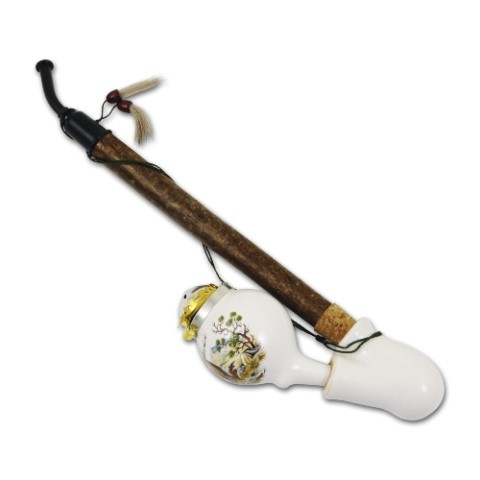6663_a_gesteck_pfeife_holzbeisser Gesteckpfeife 1 Porzellan mit Jagd-Motiv, 30cm lang - weiß