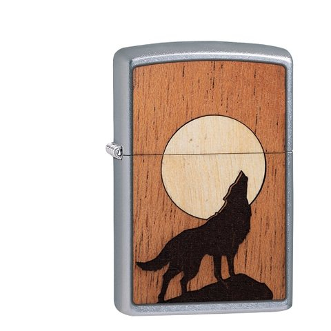 Zippo Street Chrom Woodchuck Howling Wolf Zedernholz Emblem