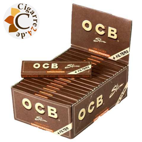 OCB Unbleached Slim Virgin Zigarettenpapier + Tips