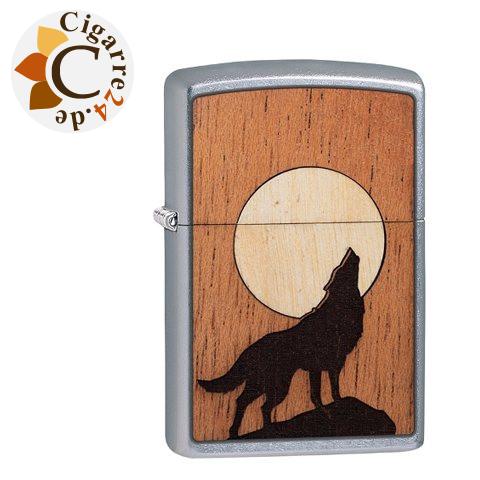Zippo Street Chrom Woodchuck Howling Wolf Zedernholz Emblem