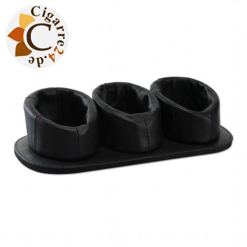 Pfeifenständer aus Leder Schwarz in Pantoffel-Form, 3er