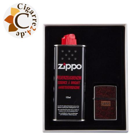 Zippo Geschenkbox Leather Wrap mit Steine und Benzin