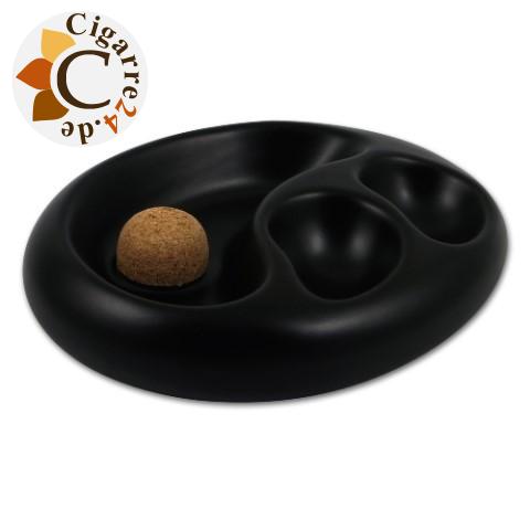 Pfeifenaschenbecher aus Keramik Schwarz mattiert in ovaler Form und Naturkorken