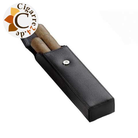 Zigarren-Etui Leder in schwarz mit Überschlag - 160mm lang und 25mm tief, 2er